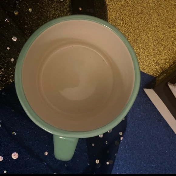 NWOT ANTHRO LMTD HAND-PAINTED TEAL WHITE MONOGRAM A ALPHABET RETRO Mug - Picture 8 of 8